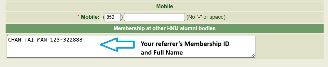 Referral form annotation showing where to enter Membership ID and Full Name